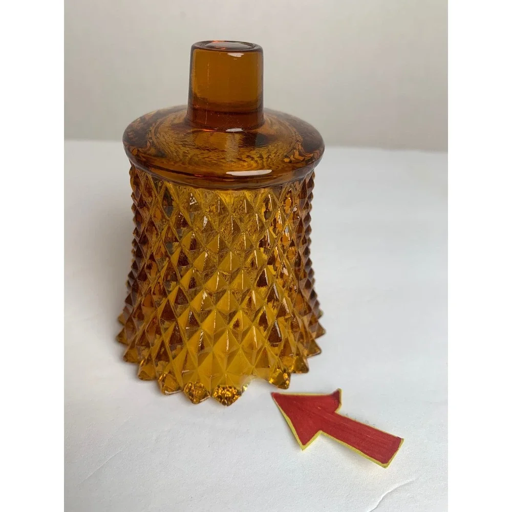 Vintage Amber Glass Diamond Point Hobnail Peg Candle‎ Cup Votive Holder